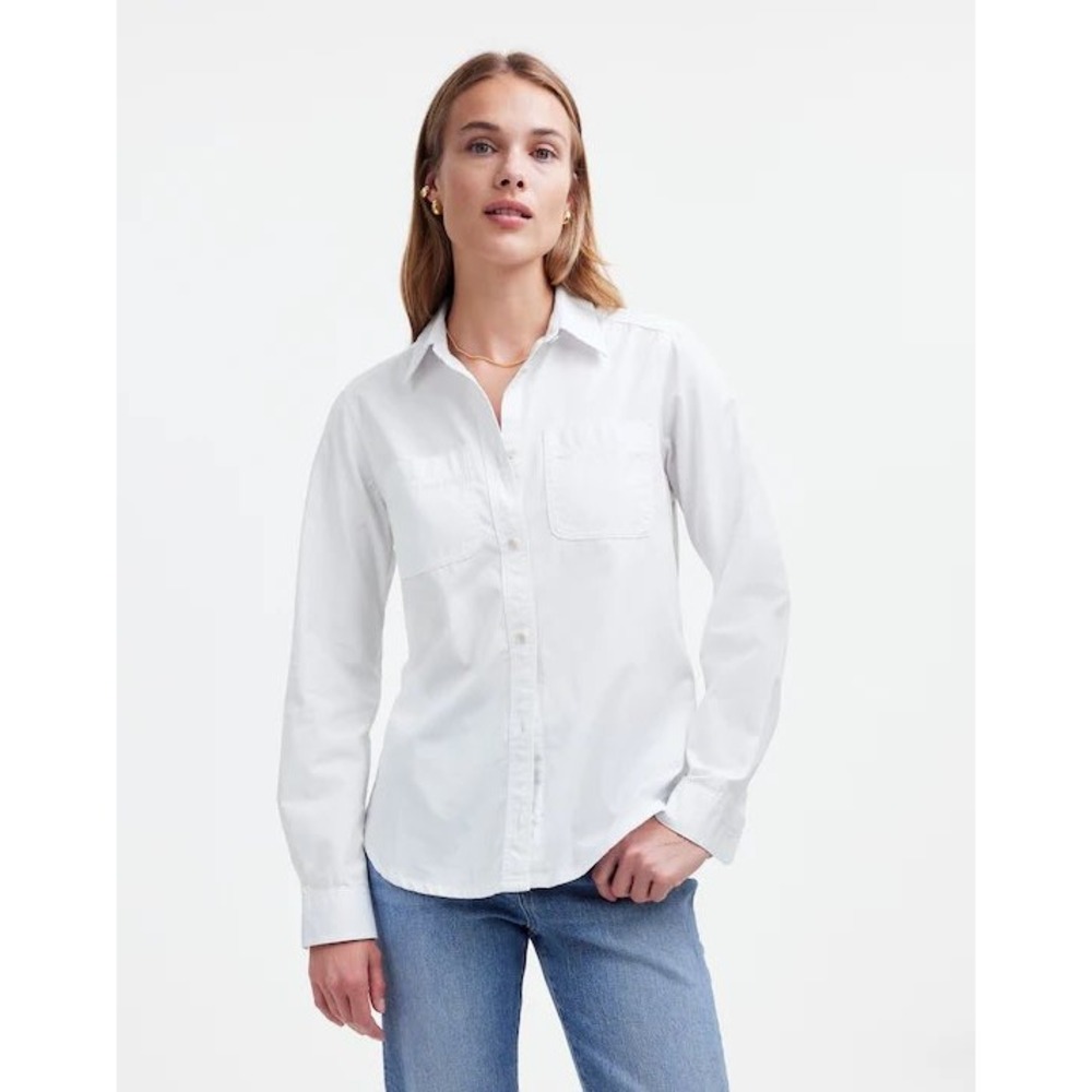 Madewell White Denim Button-Up‎ Shirt in Eyelet White: Garment-Dyed Edition XS